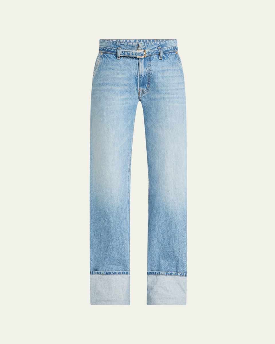 Alexa Belted Wide-Leg Cuffed Jeans